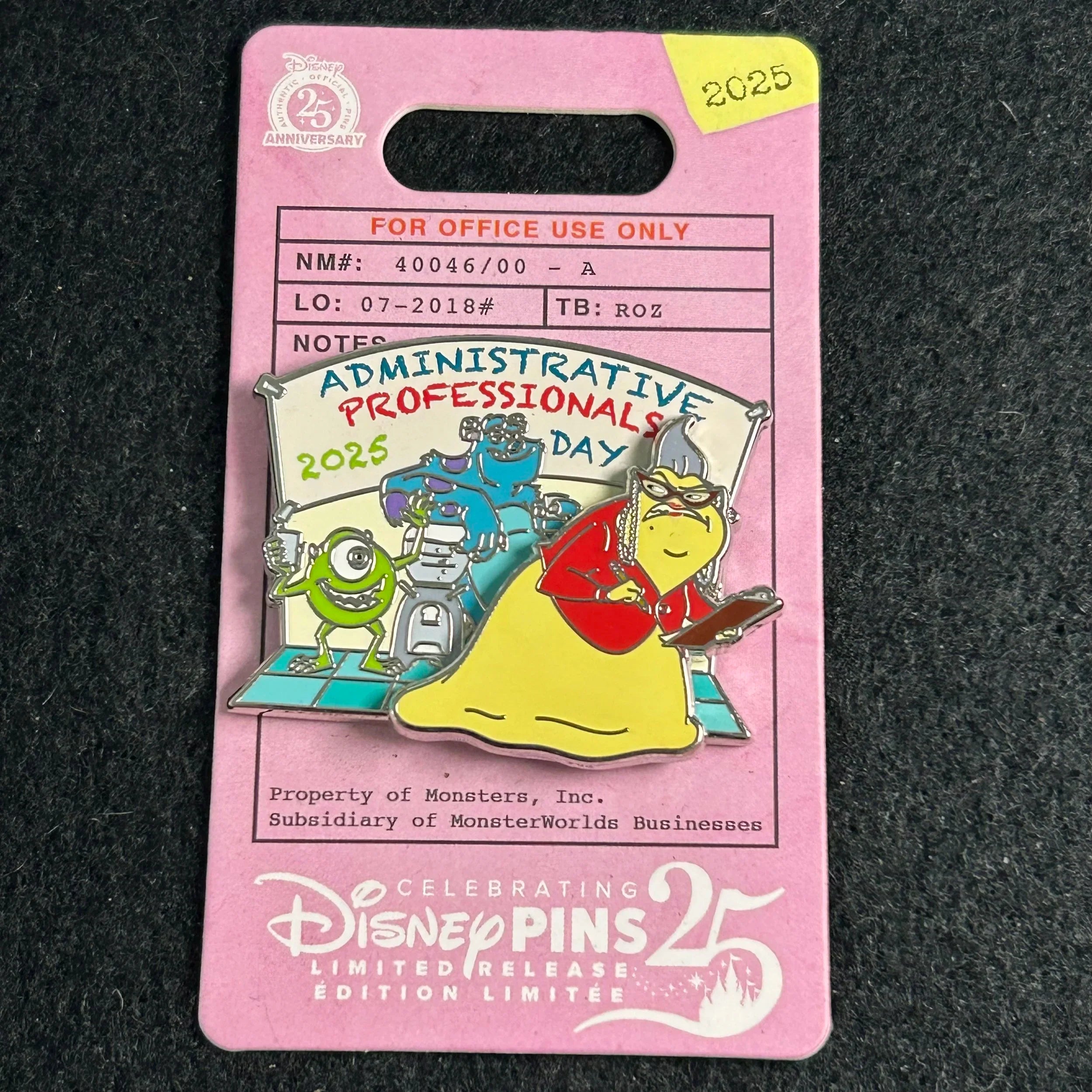 2025 - Roz, Sully, and Mike Wazowski - Administrative Professionals Day - LR - Pin